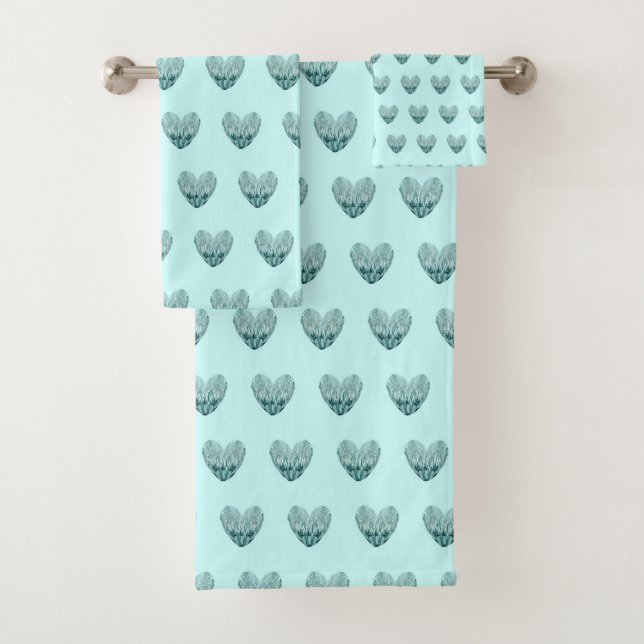 Charming heart pattern in mint green bath towel set (Insitu)