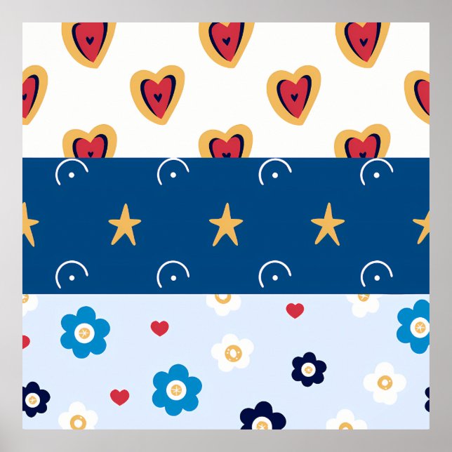 Charming Heart & Star Pattern Designs | Unique  Poster (Front)