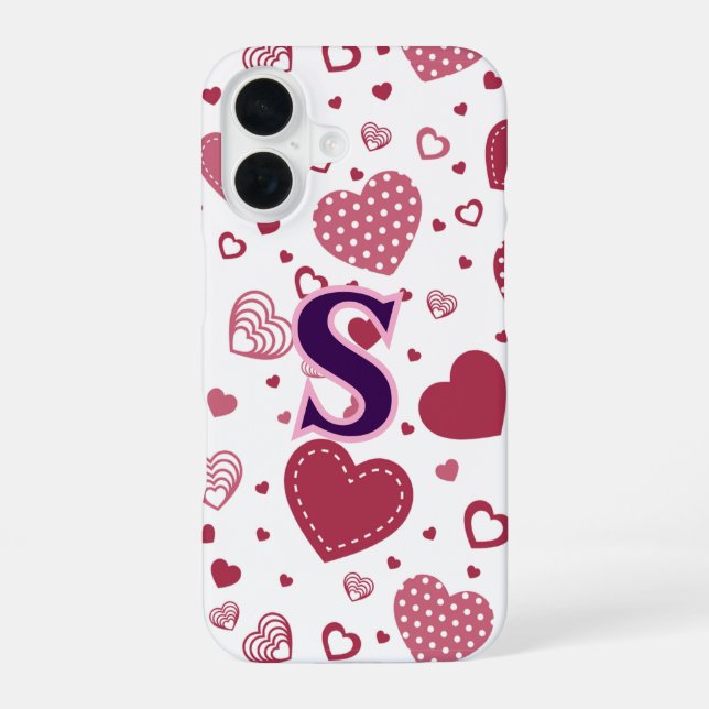 Charming Hearts Elegant & Stylish Design iPhone 16 Case (Back)