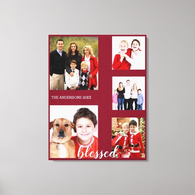 Charming Holiday Family Photo Collage Monogram Canvas Print (Front)