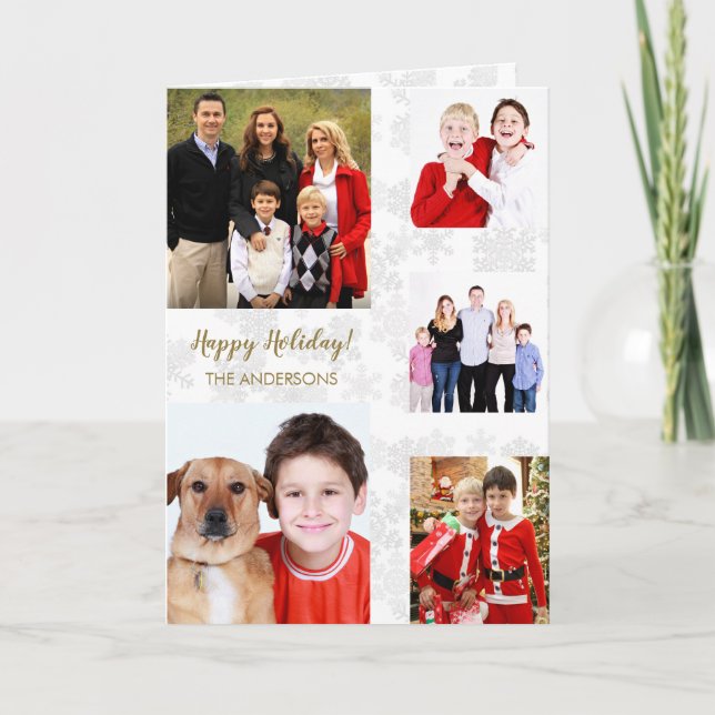 Charming Holiday Family Photo Collage Monogram Card (Front)