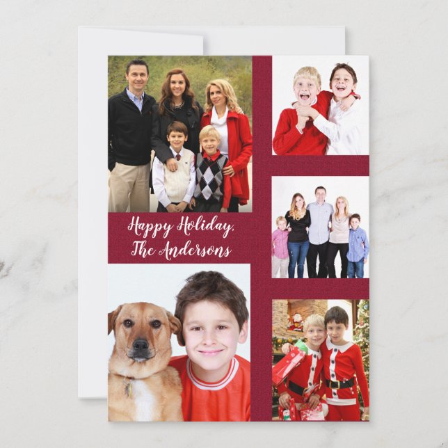 Charming Holiday Family Photo Collage Monogram Card (Front)