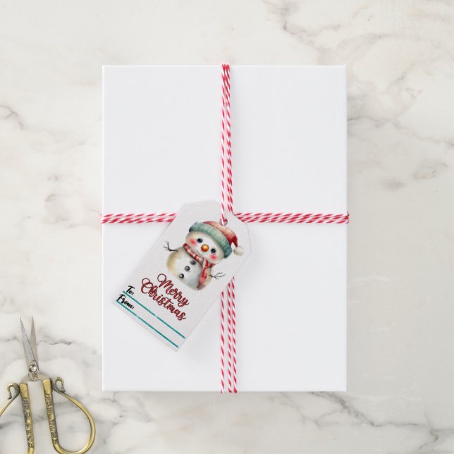Charming holiday gift tag featuring a snowman (With Twine)