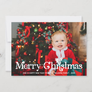Charming Holly Typography Merry Christmas Photo Holiday Card
