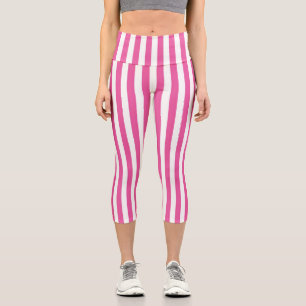 Charming Hot Pink and White Vertical Stripes Capri Leggings