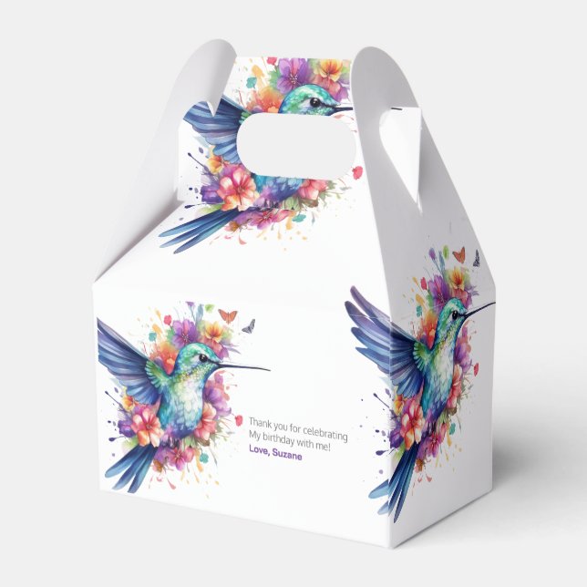 Charming Hummingbird Floral Bouquet Birthday Party Favor Box (Back Side)