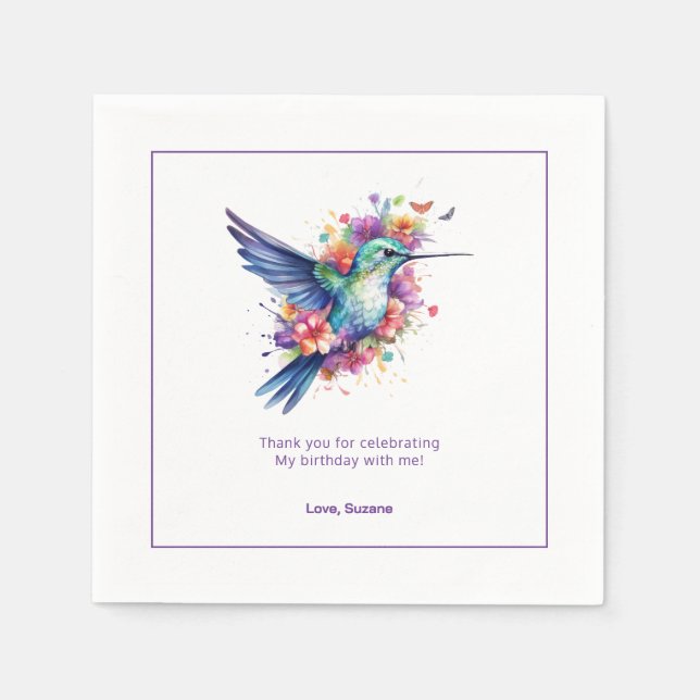 Charming Hummingbird Floral Bouquet Birthday Party Napkin (Front)