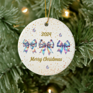 Charming Iridescent Bows Year Accent Ceramic Ornament