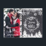 Charming JOYEUX NOËL Chalkboard Photo Invitation Postcard<br><div class="desc">Elegant design featuring an elegant, modern "JOYEUX NOËL" typography, on a chalkboard background with snowflakes and trees and your Photo. Use Customise tool to add your own photo(couple, children, family photo, pet photo), change the colour of the names to fit your photo colours. More ideas in my Christmas Photo Collection....</div>