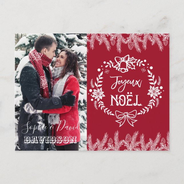 Charming JOYEUX NOËL Typography Pine Photo Invitation Postcard (Front)