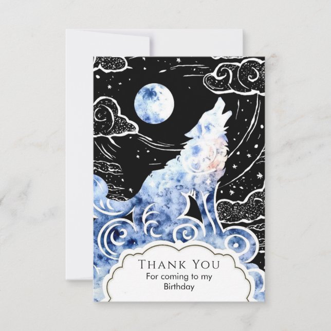 Charming Kids' Wolf Birthday Thank You Card (Front)