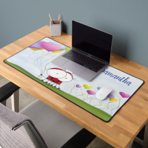 Charming Ladybug with Colorful Heart Balloons Desk Mat
