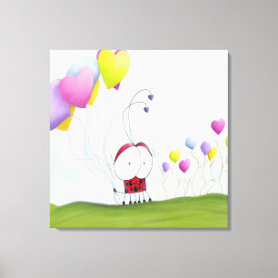 Charming Ladybug with Colourful Heart Balloons Canvas Print