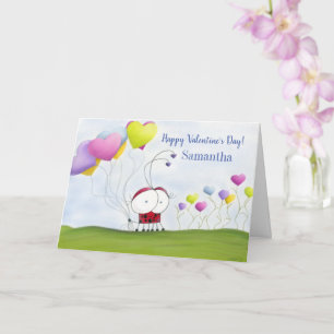 Charming Ladybug with Colourful Heart Balloons Card