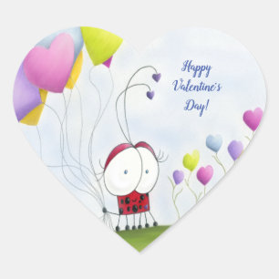 Charming Ladybug with Colourful Heart Balloons Heart Sticker