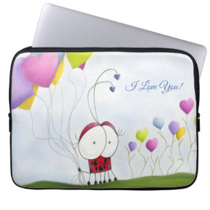Charming Ladybug with Colourful Heart Balloons Laptop Sleeve