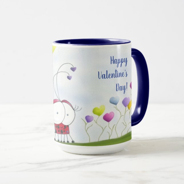 Charming Ladybug with Colourful Heart Balloons Mug (Front Right)