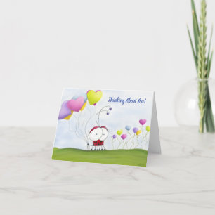 Charming Ladybug with Colourful Heart Balloons Note Card