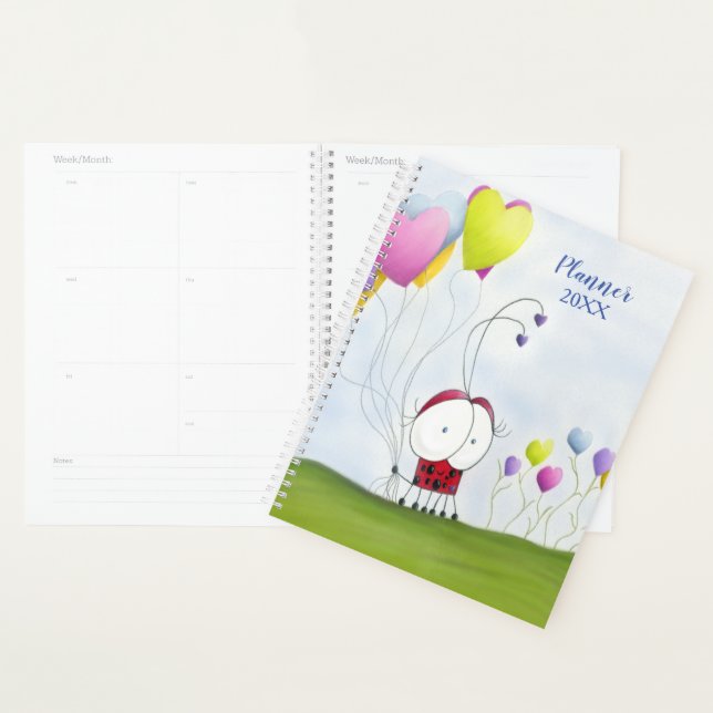 Charming Ladybug with Colourful Heart Balloons Planner (Display)
