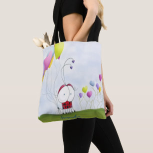Charming Ladybug with Colourful Heart Balloons Tote Bag