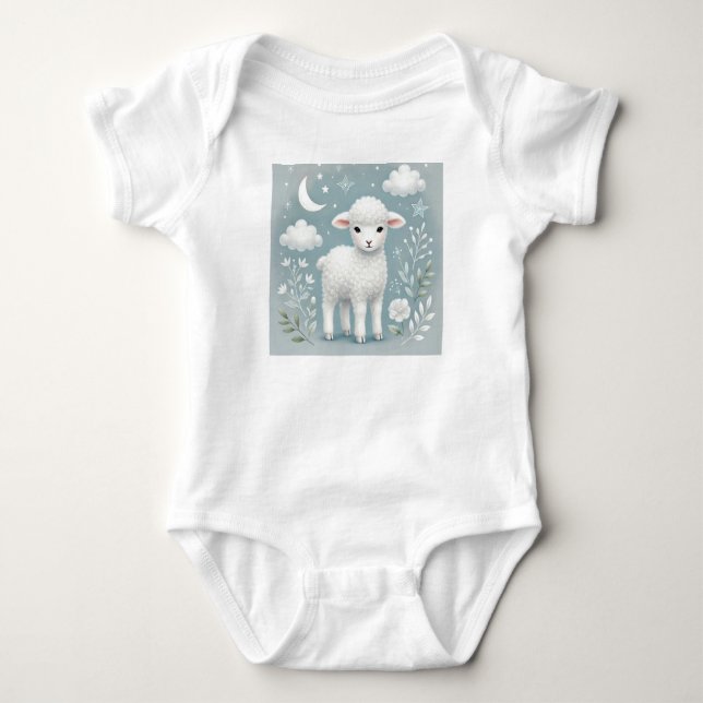 Charming Lamb Moon Clouds  Baby Bodysuit (Front)