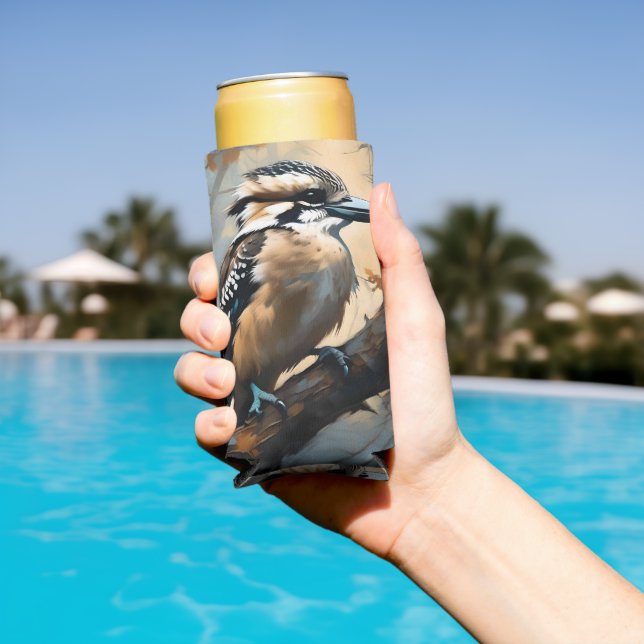 Charming Laughter: Kookaburra in Oil Paint Seltzer Can Cooler (In Situ Pool)
