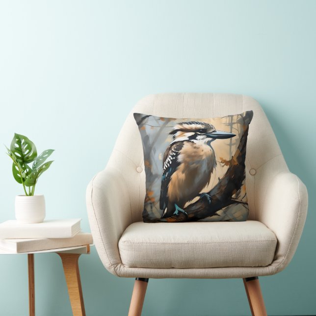 Charming Laughter: Kookaburra in Oil Paint Throw Pillow (Chair)