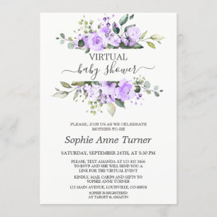 Charming Lavender Flowers Virtual Baby Shower Invitation