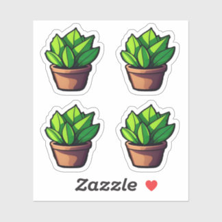 Charming Leafy Green Potted Plant Sticker in Rusti