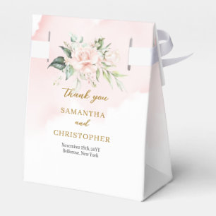 Charming light pink roses greenery & gold wedding favor box