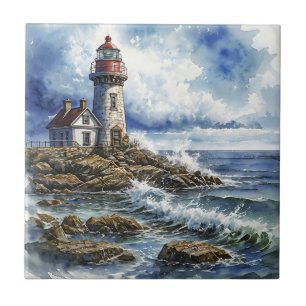 Charming Lighthouse with Waves Tile