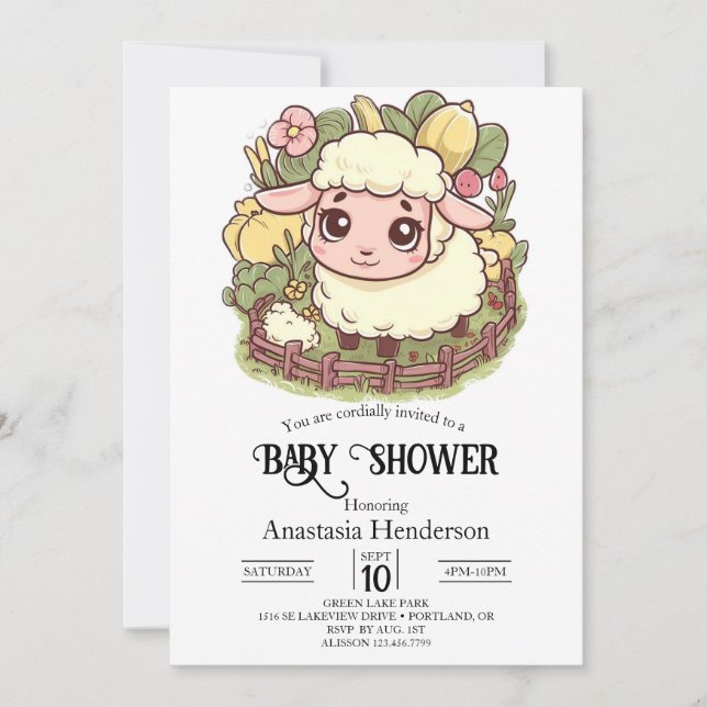 Charming Little Sheep Baby Shower Invitation (Front)