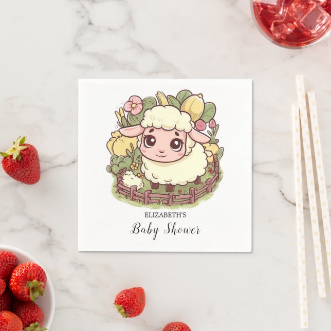 Charming Little Sheep Baby Shower Napkin (Insitu)