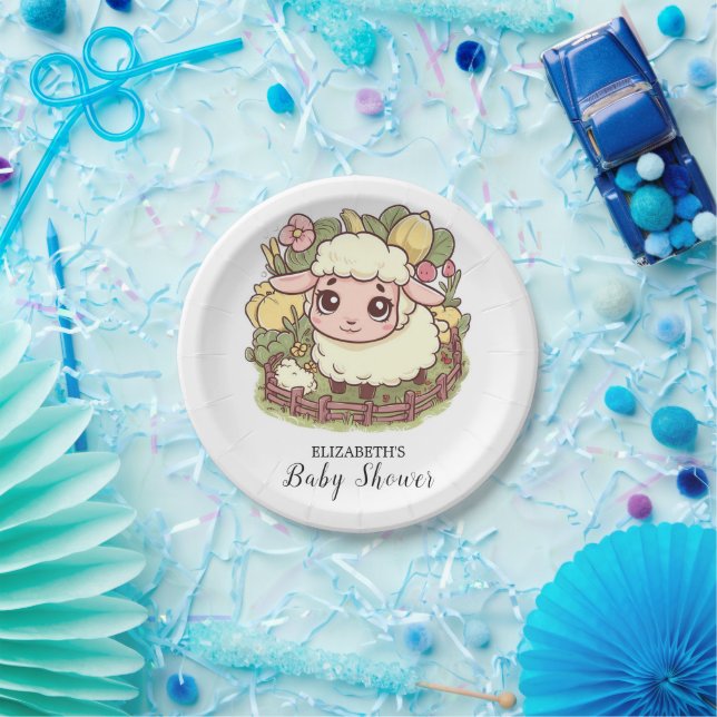 Charming Little Sheep Baby Shower Paper Plate (Party)