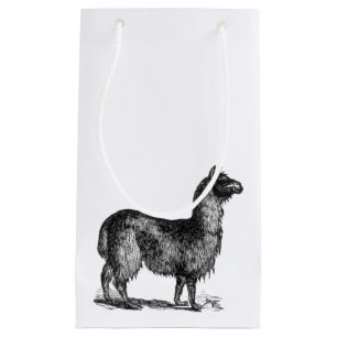 Charming Llama Sketch, Cute Animal Ink Drawing Small Gift Bag