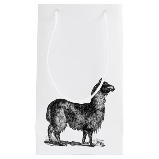Charming Llama Sketch, Cute Animal Ink Drawing Small Gift Bag (Front)