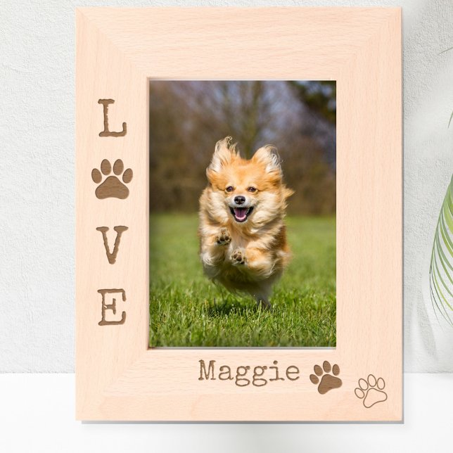Charming LOVE Dog Paw Print Modern Custom Photo Etched Frames (Personalized LOVE paw print photo frame.)
