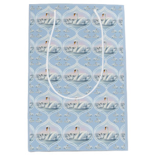 Charming Mama Swan With Babies in Peach Sunset Medium Gift Bag
