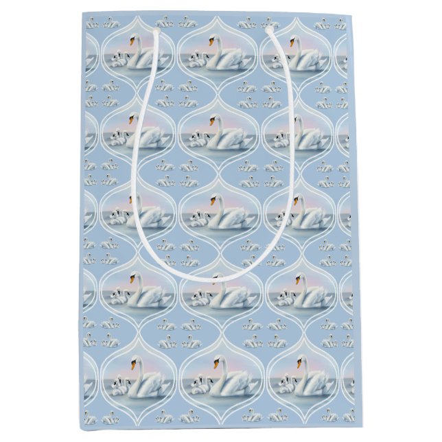 Charming Mama Swan With Babies in Peach Sunset Medium Gift Bag (Front)