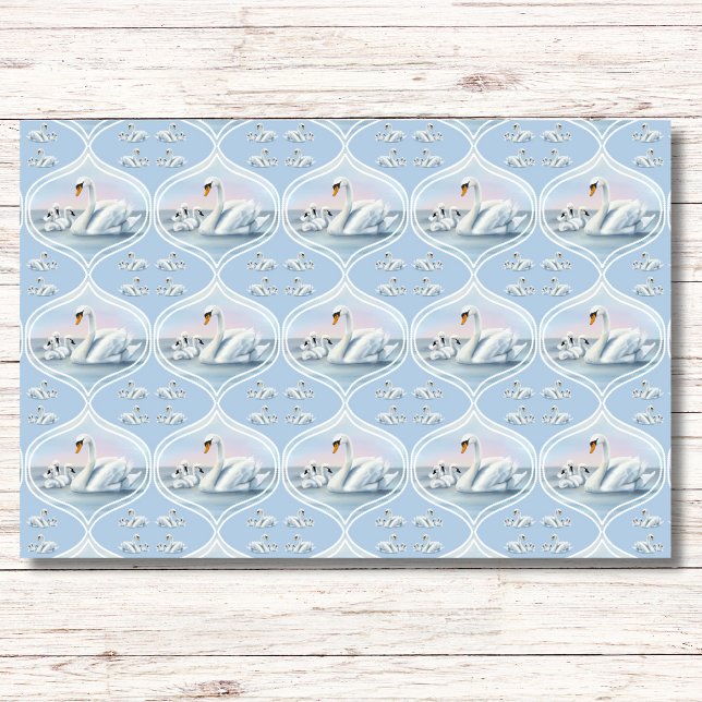 Charming Mama Swan With Babies in Peach Sunset Tissue Paper (Creator Uploaded)