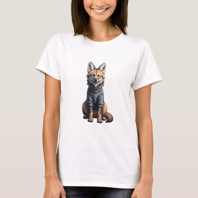 Charming Maned Wolf Illustration in a Cozy Sweater (Front)