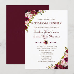 Charming Marsala Floral Fall Rehearsal Dinner Invitation