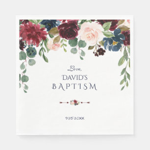 Charming Merlot Navy Blue Floral Baptism Napkin