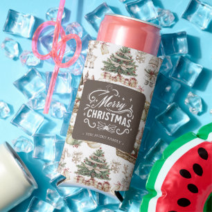Charming Merry Christmas Personalized Seltzer Can Cooler