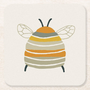 Charming Mid‑Century Honeybee Square Paper Coaster