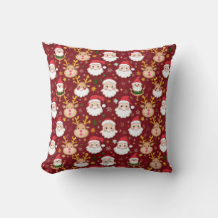 Charming Mini Santa and Reindeer Christmas Pattern Throw Pillow