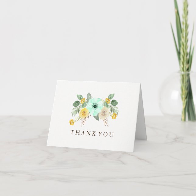 Charming Mint and Yellow Wedding Thank You Cards (Front)