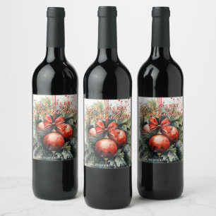 Charming Modern Watercolor Christmas Mistletoe Wine Label