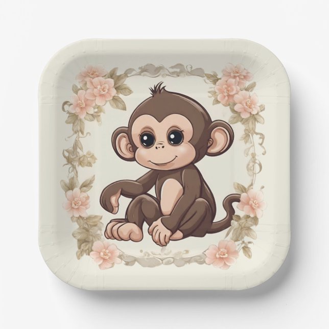 Charming Monkey Paper Plate (Front)