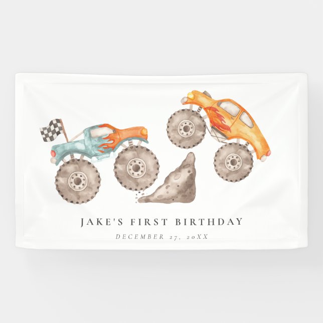 Charming Monster Truck Bash Birthday  Banner (Horizontal)